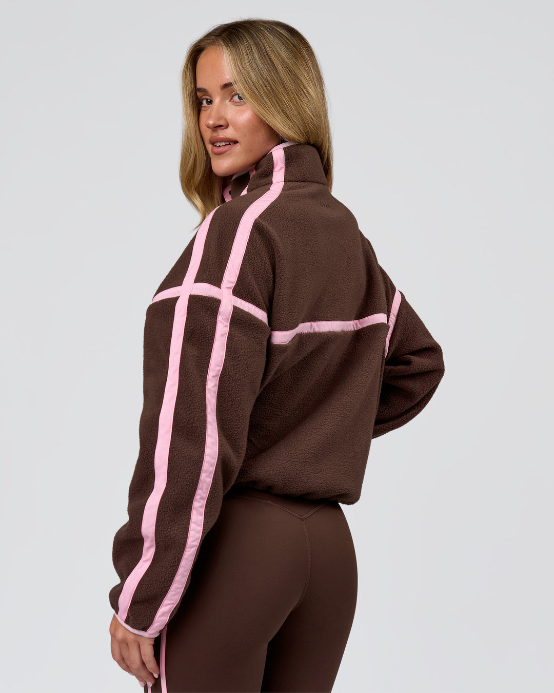 Woman wearing Expedition Pop Over - Hot Chocolate-Pink Rose | Model:Issy | Size:XS - view 4