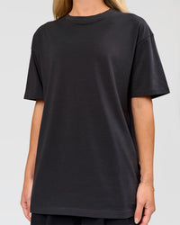 Woman wearing Benchmark FLXCotton Oversized Tee - Onyx-Yellow Fizz | Model:Issy | Size:XS | Thumbnail Index: 15
