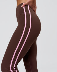 Woman wearing Fusion V-Contour Bind High-Rise Flared Legging - Hot Chocolate-Pink Rose | Model:Issy | Size:XS | Thumbnail Index: 13