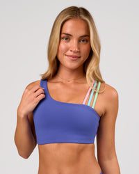 Woman wearing Galvanise Sports Bra 2.0 - Power Cobalt-Prism | Model:Issy | Size:XS | Thumbnail Index: 6