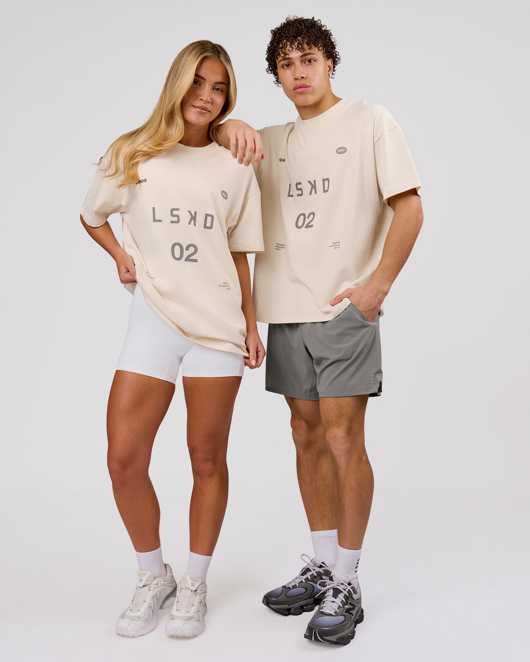 Woman wearing Game Plan Heavyweight FLXCotton Oversized Tee - Vanilla Bean | Model:Issy | Size:XS - view 11