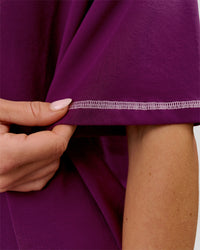 Woman wearing Go-To Contrast Oversized Heavyweight FLXCotton Tee - Plum Caspia-Pink Rose | Model:Issy | Size:XS | Thumbnail Index: 8