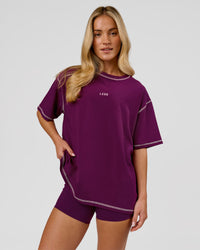 Woman wearing Go-To Contrast Oversized Heavyweight FLXCotton Tee - Plum Caspia-Pink Rose | Model:Issy | Size:XS | Thumbnail Index: 9