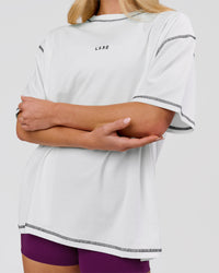 Woman wearing Go-To Contrast Oversized Heavyweight FLXCotton Tee - White-Black | Model:Issy | Size:XS | Thumbnail Index: 7