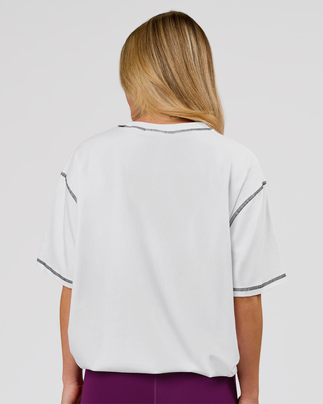 Woman wearing Go-To Contrast Oversized Heavyweight FLXCotton Tee - White-Black | Model:Issy | Size:XS - view 4