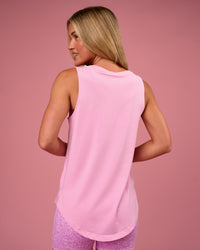Woman wearing Go-To FLXCotton Longline Tank - Pink Rose-Ultra Pink | Model:Issy | Size:XS | Thumbnail Index: 2