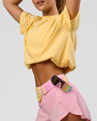 Woman wearing Go-To FLXCotton Oversized Tee - Lemon-White | Model:Issy | Size:XS | Thumbnail Index: 8