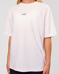 Woman wearing Go-To FLXCotton Oversized Tee - White-Black | Model:Issy | Size:XS | Thumbnail Index: 1