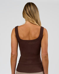 Woman wearing Go-To FLXCotton Rib Scoop Tank - Hot Chocolate | Model:Issy | Size:XS | Thumbnail Index: 6