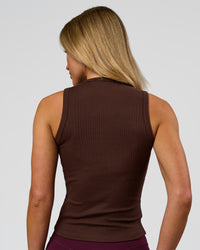 Woman wearing Go-To FLXCotton Rib High Neck Tank - Hot Chocolate | Model:Issy | Size:XS | Thumbnail Index: 7