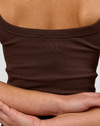 Woman wearing Go-To FLXCotton Rib Scoop Tank - Hot Chocolate | Model:Issy | Size:XS | Thumbnail Index: 7
