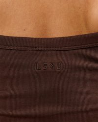 Woman wearing Go-To FLXCotton Rib Scoop Tank - Hot Chocolate | Model:Issy | Size:XS | Thumbnail Index: 8