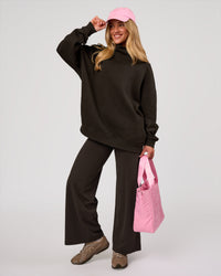 Woman wearing Go-To Oversized Mock Neck Sweater - Ground Coffee | Model:Issy | Size:XS | Thumbnail Index: 3