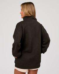 Woman wearing Go-To Oversized Mock Neck Sweater - Ground Coffee | Model:Issy | Size:XS | Thumbnail Index: 2