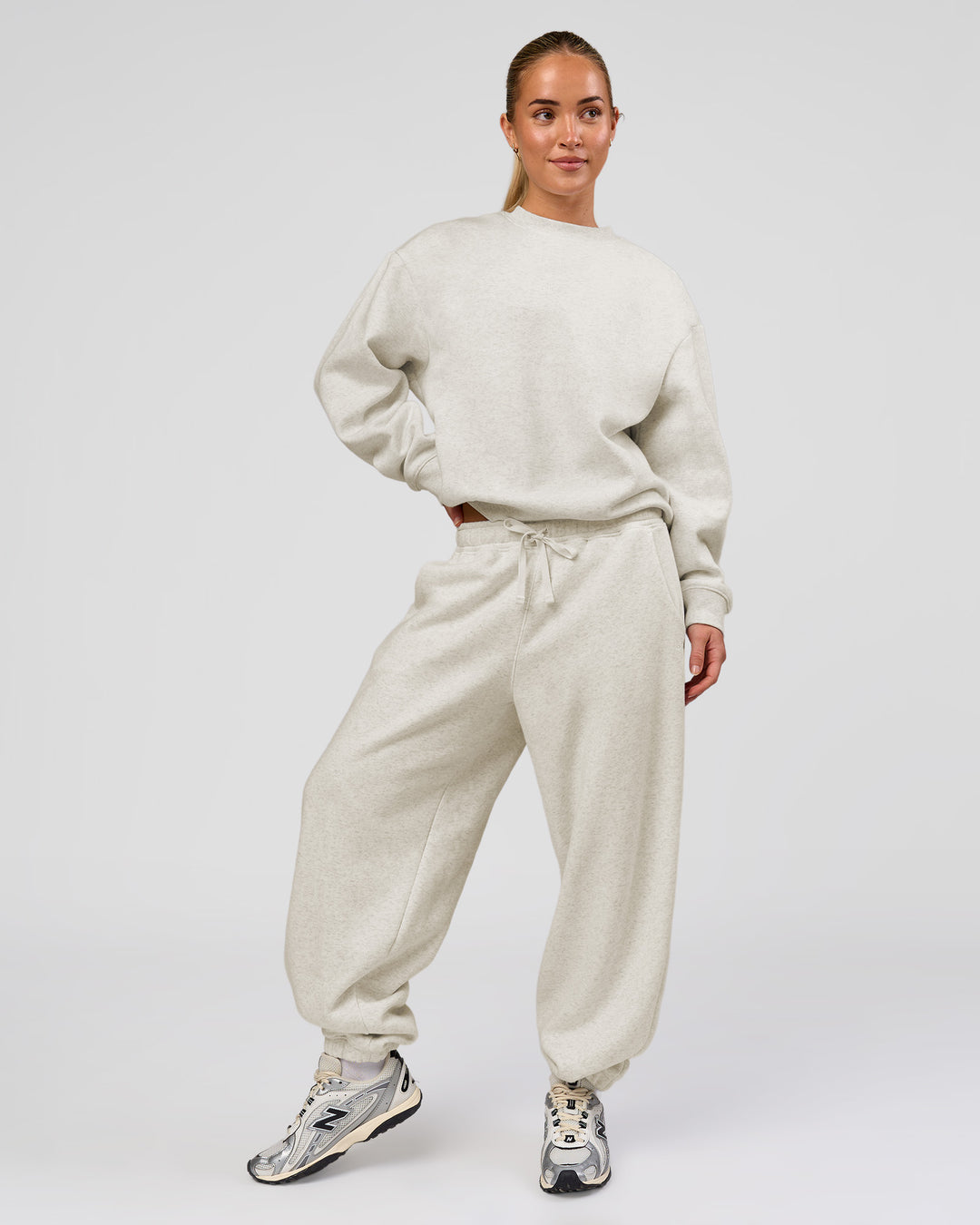 Woman wearing Go-To Oversized Sweater - Silver Marl | Model:Issy | Size:XS - view 11