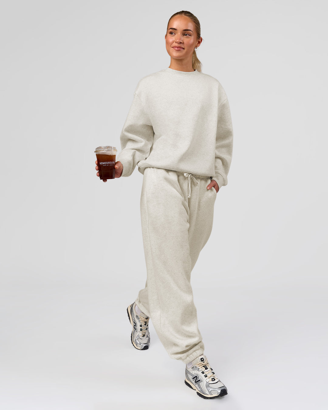Woman wearing Go-To Oversized Sweater - Silver Marl | Model:Issy | Size:XS - view 12