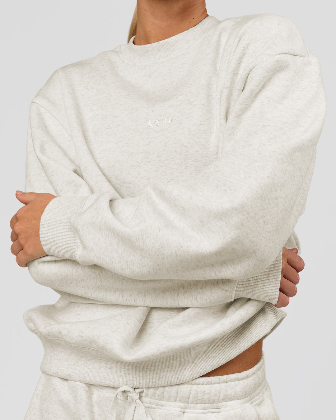 Woman wearing Go-To Oversized Sweater - Silver Marl | Model:Issy | Size:XS - view 8