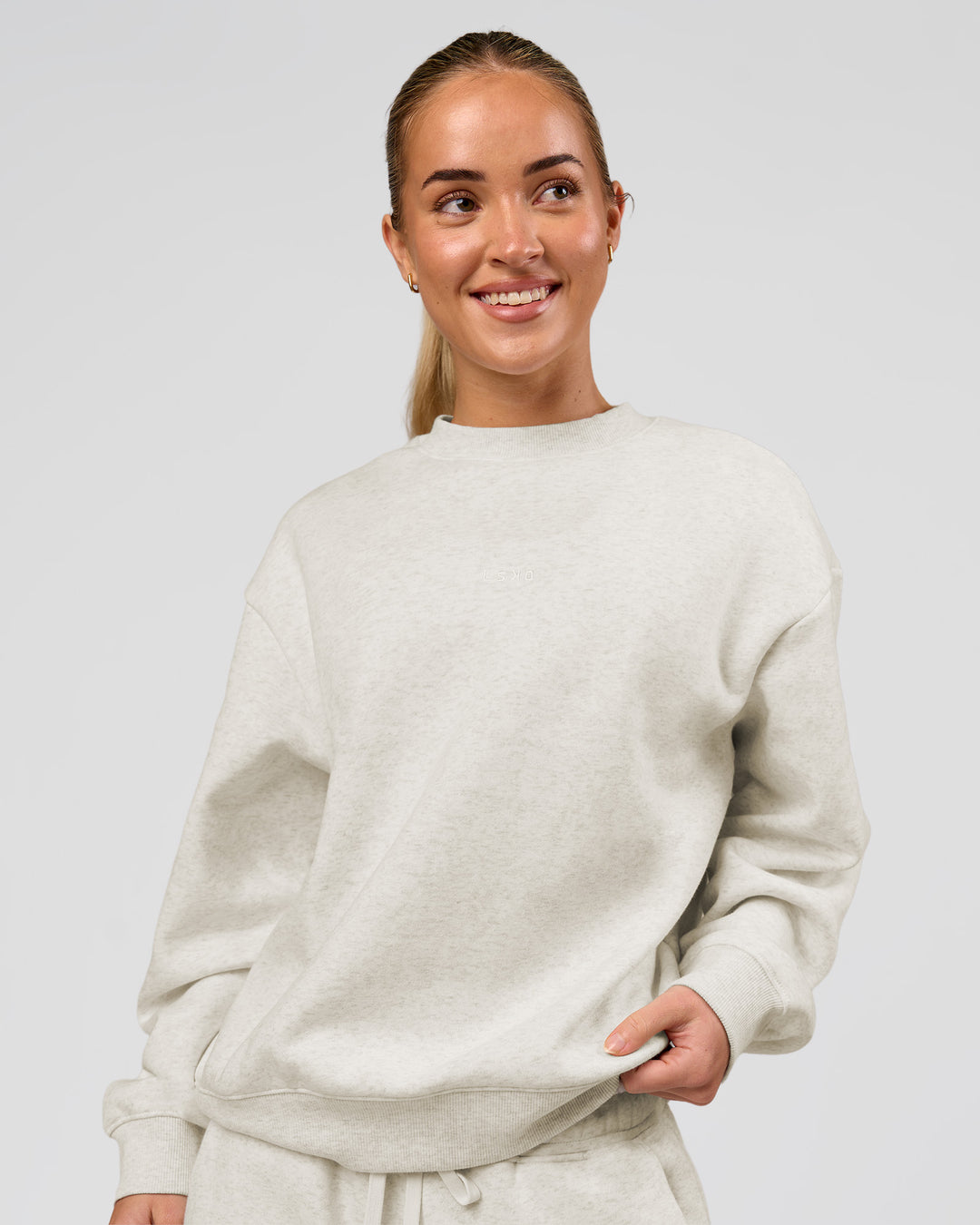 Woman wearing Go-To Oversized Sweater - Silver Marl | Model:Issy | Size:XS - view 1