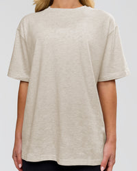 Woman wearing Go-To Script FLXCotton Oversized Tee - Silver Marl-White | Model:Issy | Size:XS | Thumbnail Index: 1