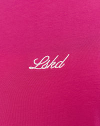 Woman wearing Go-To Script FLXCotton Oversized Tee - Ultra Pink-White | Model:Issy | Size:XS | Thumbnail Index: 5
