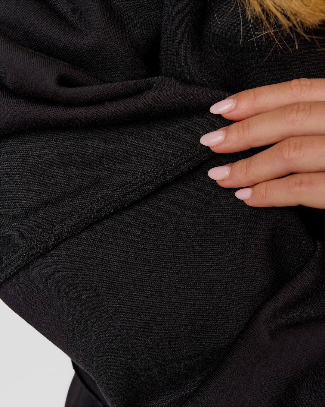 Woman wearing Go-To Terry Oversized Pull Over - Black-White | Model:Issy | Size:XS - view 7