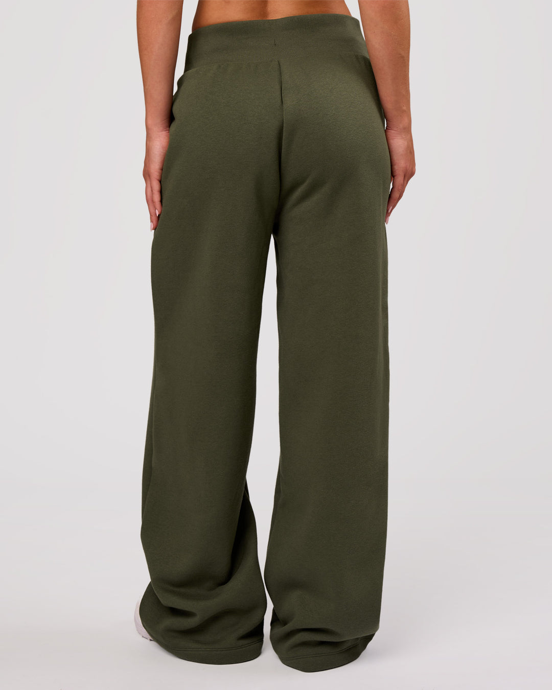 Woman wearing Go-To Wide Leg Track Pant - Pure Olive | Model:Issy | Size:XS - view 2