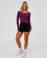 Woman wearing Horizon Long Sleeve Tee - Plum Caspia | Model:Issy | Size:XS | Thumbnail Index: 5