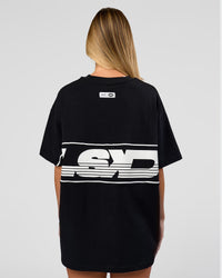Woman wearing Inline Heavyweight FLXCotton Oversized Tee - Black-White | Model:Issy | Size:XS | Thumbnail Index: 6
