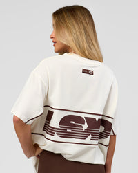 Woman wearing Inline Heavyweight FLXCotton Oversized Tee - Off White-Hot Chocolate | Model:Issy | Size:XS | Thumbnail Index: 9
