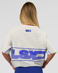 Woman wearing Inline Heavyweight FLXCotton Oversized Tee - Silver Marl-Power Cobalt | Model:Issy | Size:XS | Thumbnail Index: 9