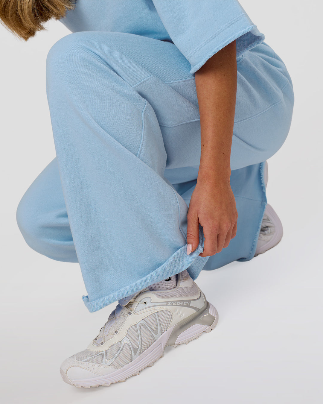 Woman wearing MVP Elite Terry Wide Leg Pant - Open Air | Model:Issy | Size:XS - view 3