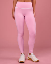 Woman wearing Pinnacle High-Rise Full Length Legging - Pink Rose-White | Model:Issy | Size:XS | Thumbnail Index: 2
