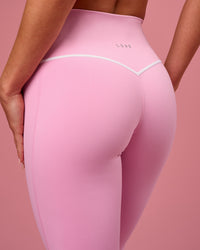 Woman wearing Pinnacle High-Rise Full Length Legging - Pink Rose-White | Model:Issy | Size:XS | Thumbnail Index: 3