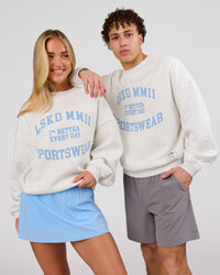 Woman wearing Playbook Boxy Crew Sweater - Silver Marl-Open Air | Model:Issy | Size:XS | Thumbnail Index: 3