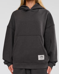 Woman wearing Playbook Boxy Hoodie - Onyx-Off White | Model:Issy | Size:XS | Thumbnail Index: 7