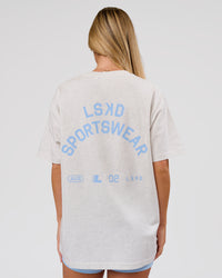 Woman wearing Playbook Heavyweight Oversized Tee - Silver Marl-Open Air | Model:Issy | Size:XS | Thumbnail Index: 3