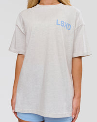 Woman wearing Playbook Heavyweight Oversized Tee - Silver Marl-Open Air | Model:Issy | Size:XS | Thumbnail Index: 8