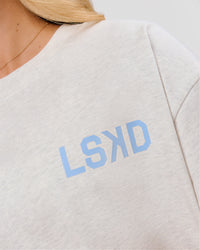 Woman wearing Playbook Heavyweight Oversized Tee - Silver Marl-Open Air | Model:Issy | Size:XS | Thumbnail Index: 10