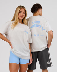 Woman wearing Playbook Heavyweight Oversized Tee - Silver Marl-Open Air | Model:Issy | Size:XS | Thumbnail Index: 16