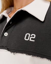 Woman wearing Playbook Unisex Collared Sweater - Onyx-Off White | Model:Issy | Size:XS | Thumbnail Index: 8