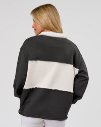 Woman wearing Playbook Unisex Collared Sweater - Onyx-Off White | Model:Issy | Size:XS | Thumbnail Index: 13