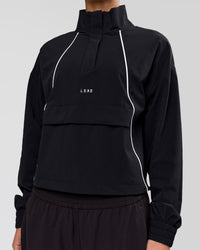 Woman wearing Pop Over Jacket - Black | Model:Issy | Size:XS | Thumbnail Index: 1
