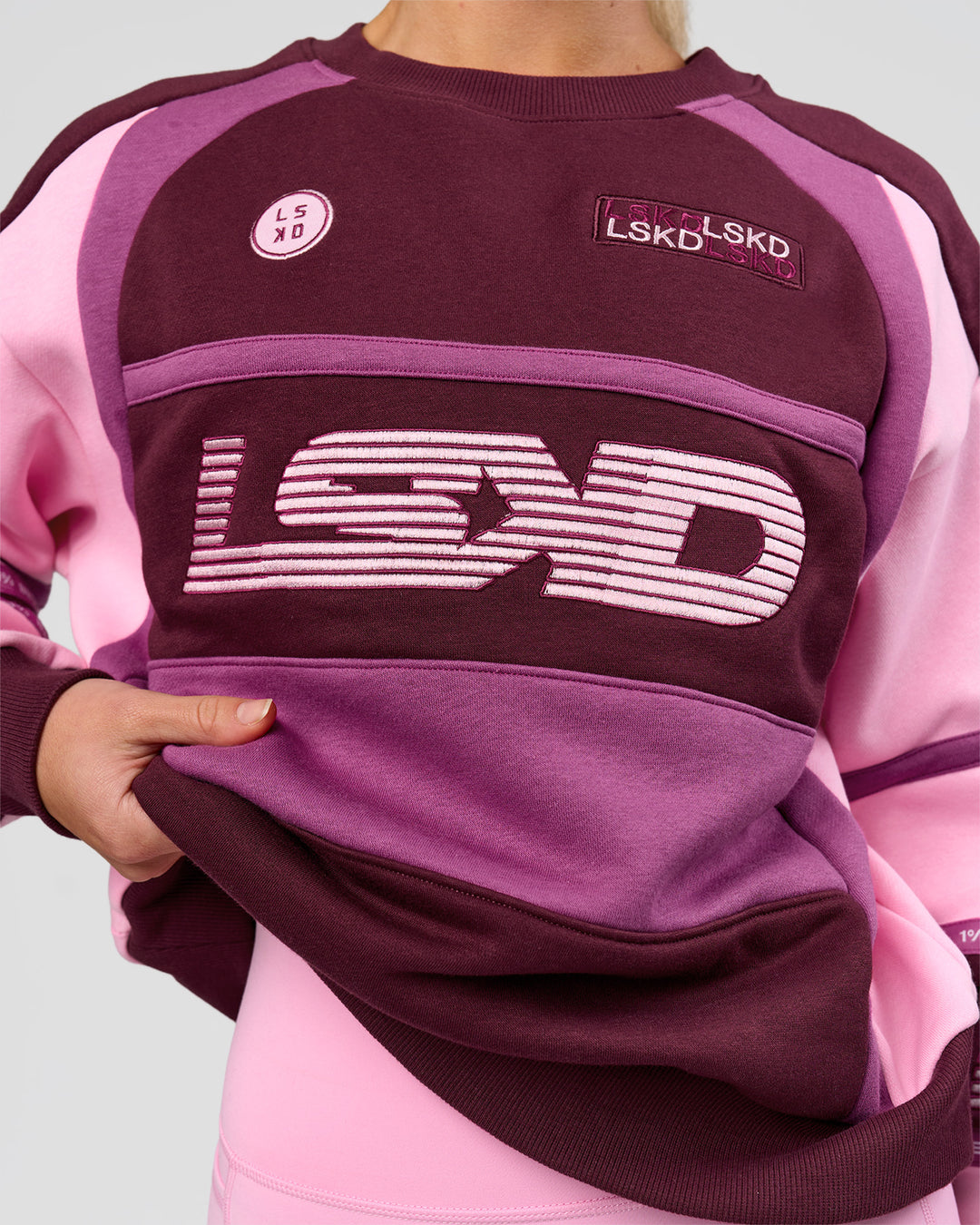 Woman wearing Power Sweater - Cherry Lacquer-Boysenberry | Model:Issy | Size:XS - view 6