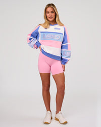 Woman wearing Power Sweater - Pink Rose-Bluebell | Model:Issy | Size:XS | Thumbnail Index: 3