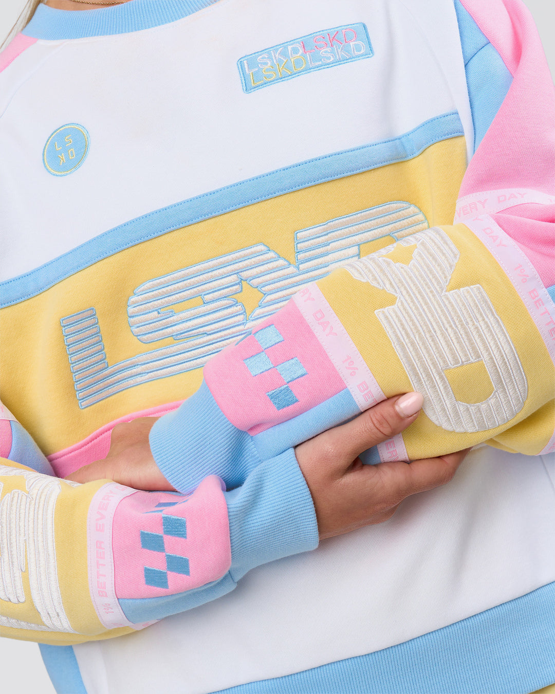 Woman wearing Power Sweater - Pink Rose-Lemon | Model:Issy | Size:XS - view 11