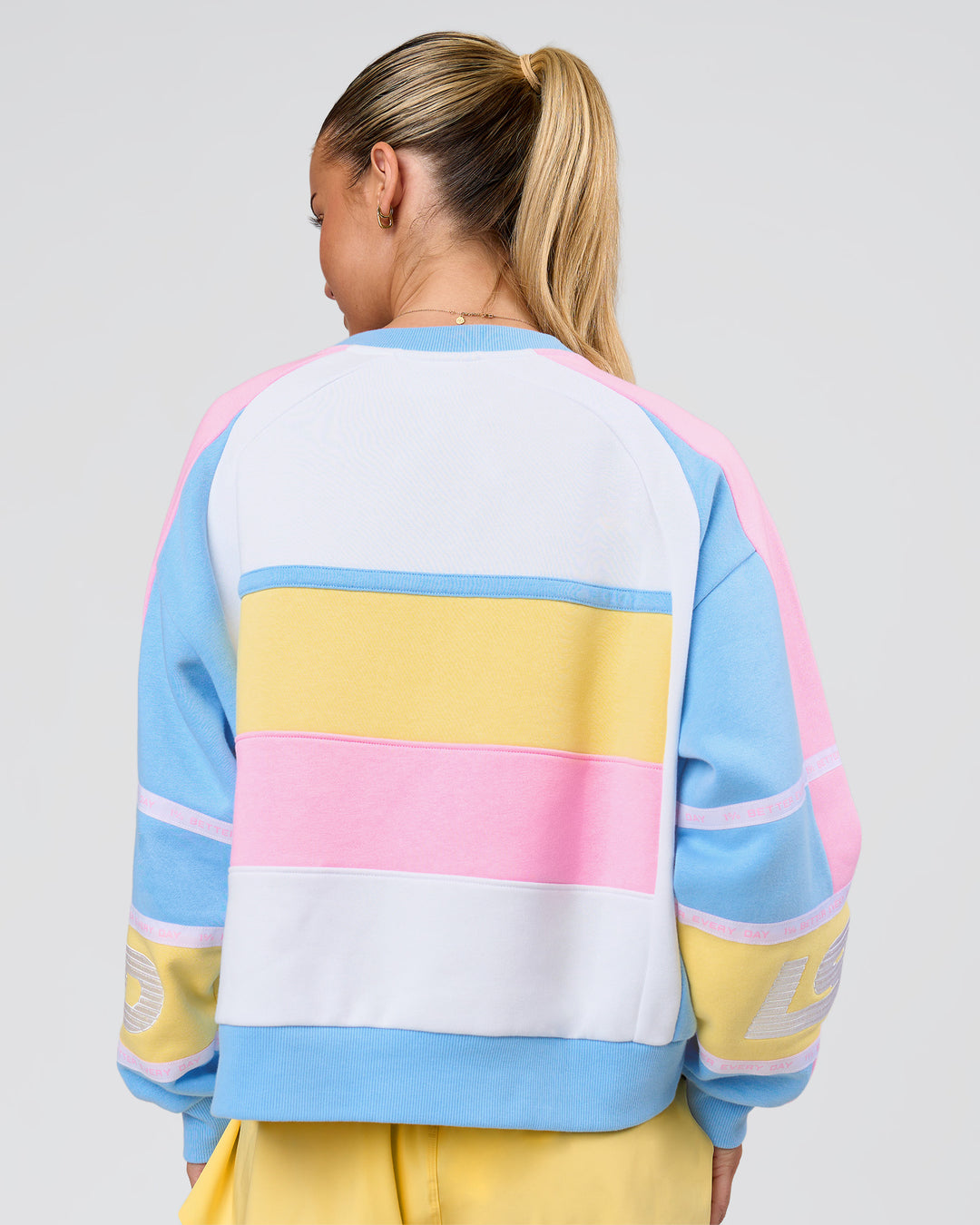 Woman wearing Power Sweater - Pink Rose-Lemon | Model:Issy | Size:XS - view 13
