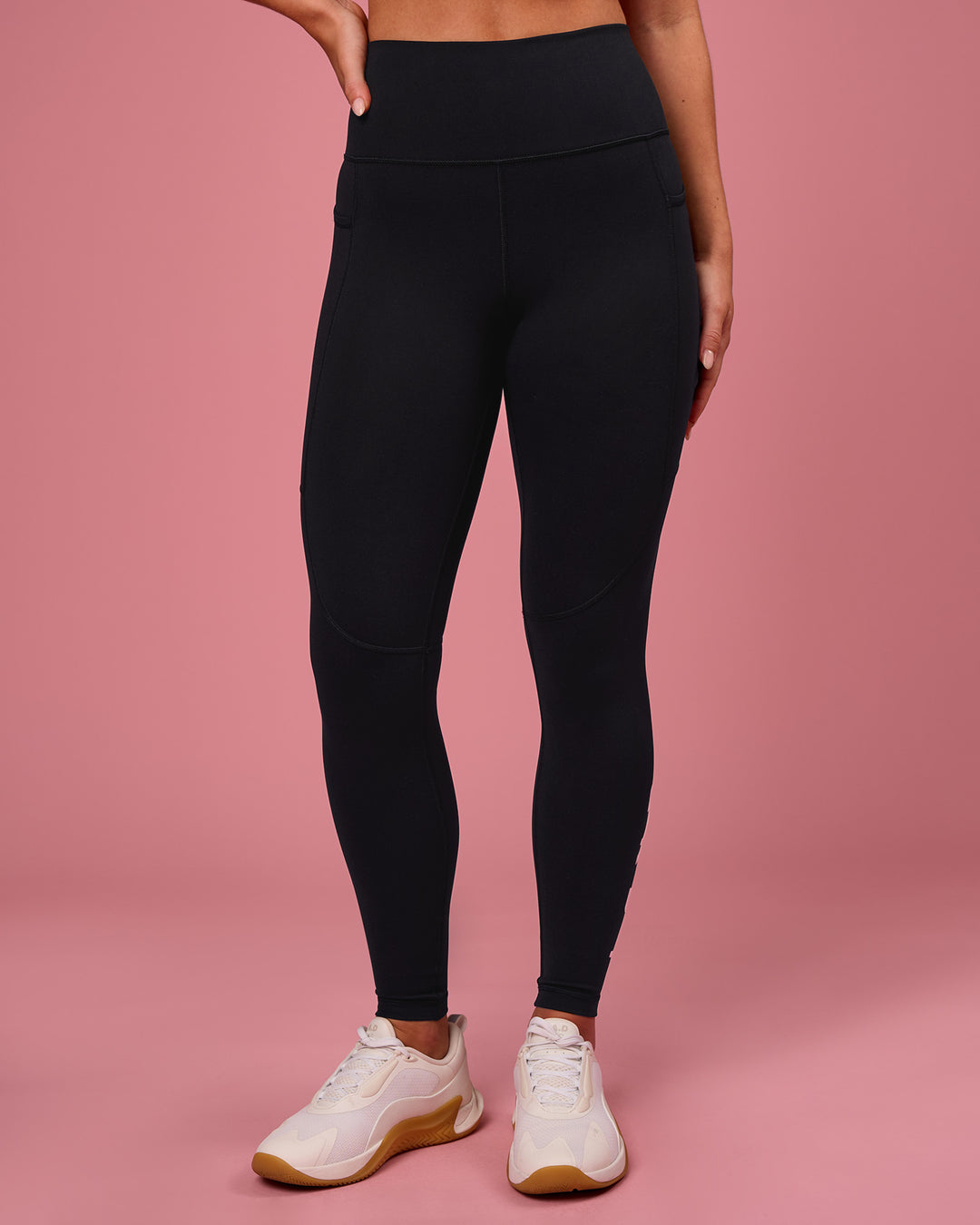 Woman wearing Rep Ultra High-Rise Full Length Legging Pockets - Black-Pink Rose | Model:Issy | Size:XS - view 9