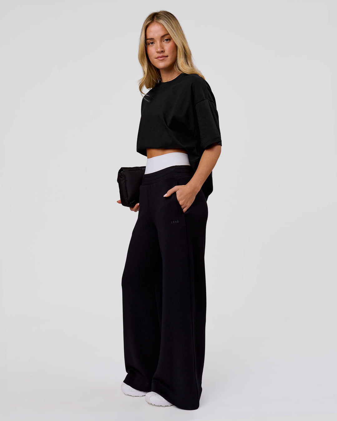 Woman wearing Shadow Mark Heavyweight Oversized Tee - Black-Onyx | Model:Issy | Size:XS - view 12