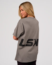 Woman wearing Shadow Mark Heavyweight Oversized Tee - Storm Front-Onyx | Model:Issy | Size:XS | Thumbnail Index: 6