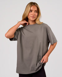 Woman wearing Shadow Mark Heavyweight Oversized Tee - Storm Front-Onyx | Model:Issy | Size:XS | Thumbnail Index: 8
